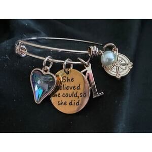 Rose Gold Charm Bangle Bracelet “A” Initial She Believed She Could Quote B048